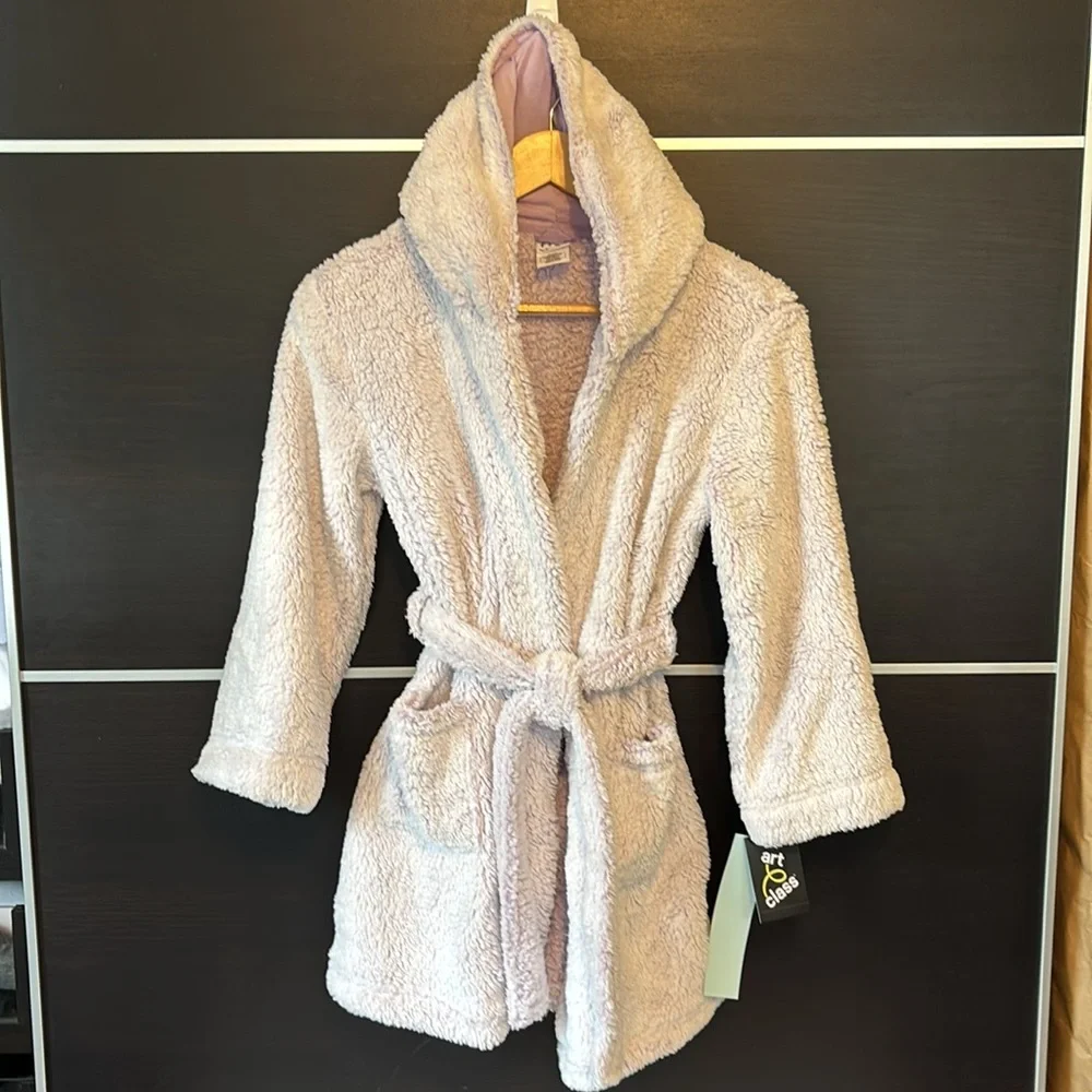 Art Class Girls Purple Hooded Self Tie Robe